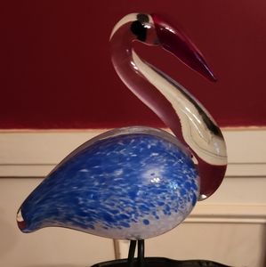 Vintage art glass blue crane
